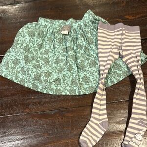 Gymboree Blue Floral Skirt and Striped Tights Set